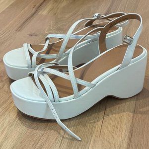 Urban Outfitters Lizzy Strappy Platform Sandal White Patent faux leather